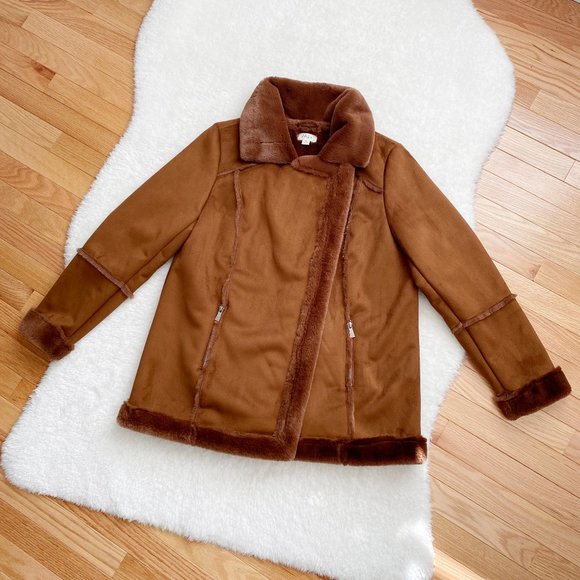Style & Co NWOT Faux Fur Shearling Jacket Fur Lined 2 Zip Pockets Brown Sz 0X - Picture 1 of 8